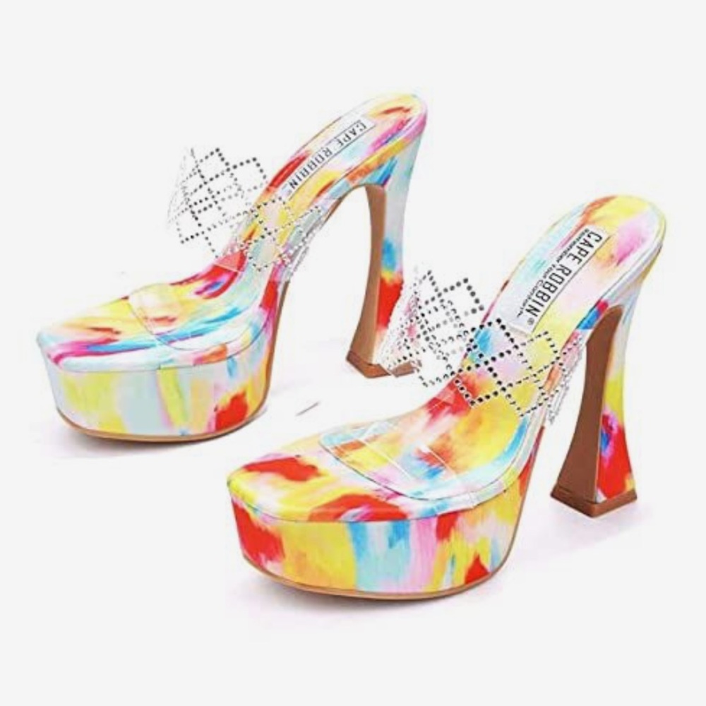 •CAPE ROBBIN• “Rika” Rhinestone Square Toe Platform High Heels - Multi // NIB - Picture 2 of 16
